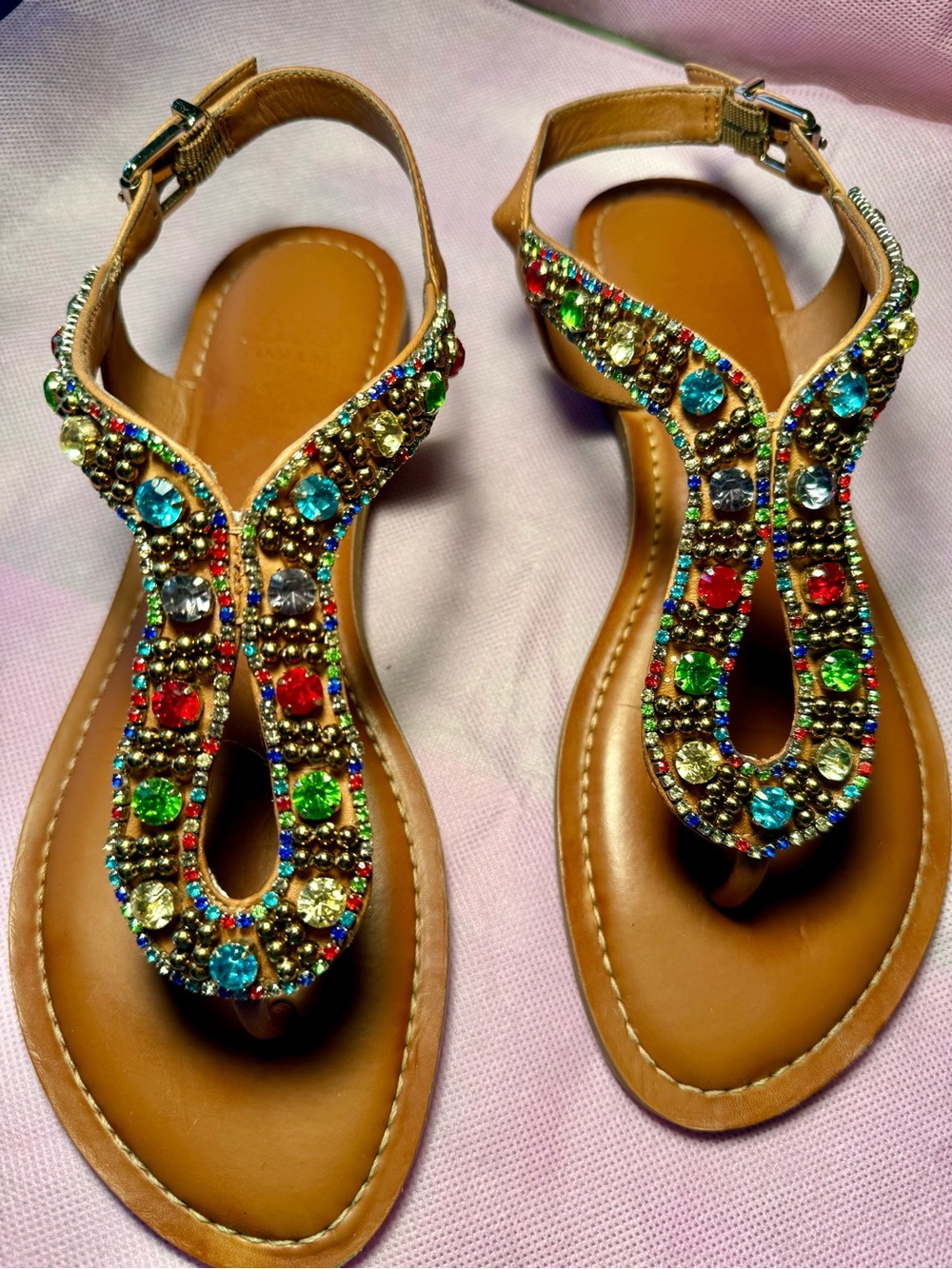 Gianni Bini Embellished Multi-Color T-Strap Sandals